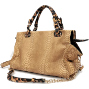 WINDA Oversize Beige Faux Crocodile / Leopard Animal Print Accents Double Top Handle Top Closure Shopper Tote Hobo Shoulder Bag Handbag Purse - Hand bag - $35.50 