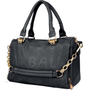 WYOME Lettering Embossed Top Double Handle Bowling Style Satchel Office Tote Handbag Purse Shoulder Bag Black - Hand bag - $25.50 