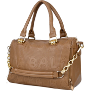 WYOME Lettering Embossed Top Double Handle Bowling Style Satchel Office Tote Handbag Purse Shoulder Bag Caramel - Hand bag - $25.50 