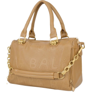 WYOME Lettering Embossed Top Double Handle Bowling Style Satchel Office Tote Handbag Purse Shoulder Bag Tan - Hand bag - $25.50 