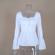 Waist trumpet sleeve bow white top - Košulje - kratke - $27.99  ~ 177,81kn