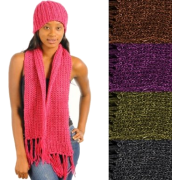 Warm Cozy Crotchet Knit Design Matching Scarf and Hat Winter Style Set Pink - Sciarpe - $14.99  ~ 12.87€