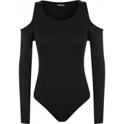 WearAll Women's Cut Off Shoulder Stretch Long Sleeve Leotard Bodysuit Top - Košulje - kratke - $3.67  ~ 23,31kn