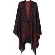 WearAll Women's Plus Size Knitted Tassel Print Poncho Shawl Cape - Wine Black - One Size - Košulje - kratke - $10.26  ~ 65,18kn