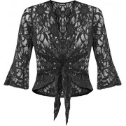 WearAll Women's Plus Size Sequin Lace Tie Up Ladies 3/4 Bell Sleeve Crochet Party Top - Košulje - kratke - $12.99  ~ 82,52kn