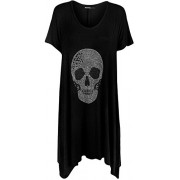 WearAll Women's Plus Size Silver Skull Hanky Hem Short Sleeve Top - Camisas - $12.71  ~ 10.92€