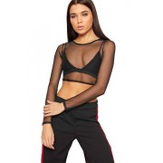 WearAll Womens Sheer Mesh Crop Top Long Sleeve Crew Neck Plain - Košulje - kratke - $1.77  ~ 11,24kn