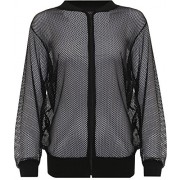 Wearall Women's Plus Mesh Bomber Jacket Long Sleeve Net Plain Zip Top - Chaquetas - $12.71  ~ 10.92€
