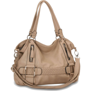 Weave Pattern Belt Accent Double Handle Top Closure Soft Hobo Bowler Satchel Office Tote Shoulder Bag Handbag Purse Beige - Hand bag - $35.50 