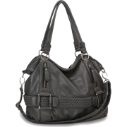 Weave Pattern Belt Accent Double Handle Top Closure Soft Hobo Bowler Satchel Office Tote Shoulder Bag Handbag Purse Dark Grey - Hand bag - $35.50 