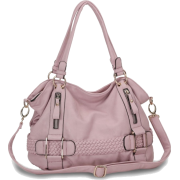 Weave Pattern Belt Accent Double Handle Top Closure Soft Hobo Bowler Satchel Office Tote Shoulder Bag Handbag Purse Pink - Hand bag - $35.50 