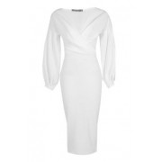 White Off Shoulder Wrap Dress - Resto - 