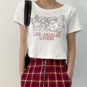 White T-shirt short sleeve slim retro angel print short shirtop - Koszule - krótkie - $27.99  ~ 24.04€