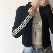 White striped long sleeve short ins tight zipper cardigan top - Camicie (corte) - $28.99  ~ 24.90€