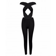 Whoinshop Women's Crossover Front Cut Out Bodycon Bandage Jumpsuit - Spodnie - długie - $67.00  ~ 57.55€