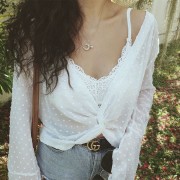 Wild French V-neck flared sleeve shirt fairy chiffon shirt - Рубашки - короткие - $29.99  ~ 25.76€