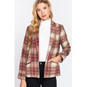Wine/Brown Notched Collar Plaid Jacket - Куртки и пальто - $41.25  ~ 35.43€