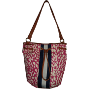 Women's Tommy Hilfiger Drawstring Hobo Handbag (Pink/White/Navy Trimmed With Brown) - Hand bag - $89.00 