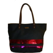 Women's Tommy Hilfiger Large Tote (Charcoal Trimmed With Red/Deep Pink Sequins) - Hand bag - $95.00 