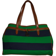 Women's Tommy Hilfiger Medium Shopper Handbag (Navy/Green/Brown Canvas) - Hand bag - $69.00 