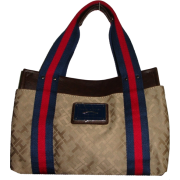 Women's Tommy Hilfiger Small Iconic Handbag (Beige Alpaca Trimmed With Red/Navy/Brown)) - Hand bag - $79.00 