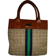 Women's Tommy Hilfiger Small Tote (Beige/Brown With Navy/Green Stripe) - Hand bag - $78.00 