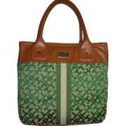 Women's Tommy Hilfiger Small Tote Handbag (Green Alpaca Trimmed With Brown) - Hand bag - $89.00 