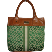 Women's Tommy Hilfiger Small Tote Handbag (Green Alpaca Trimmed With Brown) - Hand bag - $89.00 