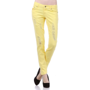 Womens Designer Jeggings Denim Distressed Skinny Club Leggings Banana Yellow - Leggings - $34.99 