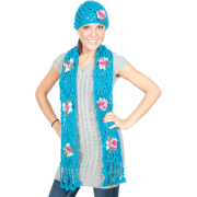 Womens Winter Fashion Multi colored Embroidered long scarf and beanie ski cap hat gift set - 7 colors Blue - Sciarpe - $14.99  ~ 12.87€