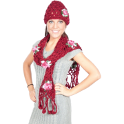 Womens Winter Fashion Multi colored Embroidered long scarf and beanie ski cap hat gift set - 7 colors Burgundy - Šali - $14.99  ~ 12.87€