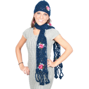 Womens Winter Fashion Multi colored Embroidered long scarf and beanie ski cap hat gift set - 7 colors Navy - Šali - $14.99  ~ 12.87€