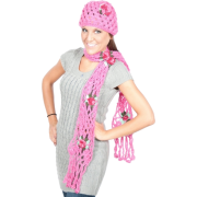 Womens Winter Fashion Multi colored Embroidered long scarf and beanie ski cap hat gift set - 7 colors Pink - Šali - $14.99  ~ 12.87€