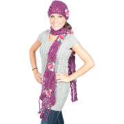 Womens Winter Fashion Multi colored Embroidered long scarf and beanie ski cap hat gift set - 7 colors Purple - Šali - $14.99  ~ 12.87€