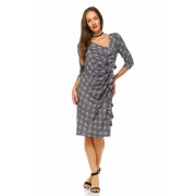 Women's 3/4 Three Quarter Sleeve Midi Dress with Geometric Pattern - Dresses - $27.50 