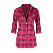 Women's Basic Long Sleeve Collar Snap On Roll Up Plaid Flannel Shirt - Košulje - kratke - $12.99  ~ 82,52kn