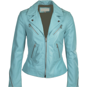 Womens Blue Biker Leather Jacket - Kurtka - $260.00  ~ 223.31€