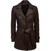 Womens Brown Leather Belted Trench Coat - Giacce e capotti - $275.00  ~ 236.19€
