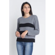 Women's Casual Stripe Round Neck Sweater - Pullovers - $33.00 