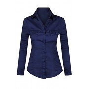 Women's Classic Long Sleeve Collared Stretchy Button Up Front Top - Shirts - $19.95 