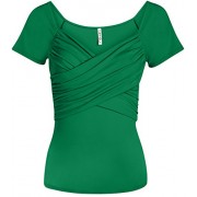 Womens Deep V Neck Front Wrap Top Short Sleeve Slim Fit Shirt - Made in USA - Camisas - $19.99  ~ 17.17€
