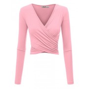 Womens Deep V Neck Long Sleeve Cross Wrap Fitted Crop Top - Košulje - kratke - $21.34  ~ 135,56kn