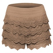 Women's Elastic Waist Lined Crochet Lace Scallop Hem Casual Mini Shorts - Calções - $12.99  ~ 11.16€