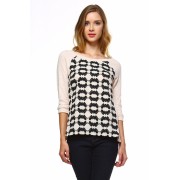 Women's Knit to Woven Printed Sweater Top - Pullovers - $16.50 