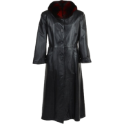 Womens Long Black Leather Trench Coat - Jacket - coats - $299.00 