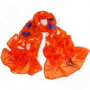 Womens Long Cotton Scarf Soft Light Weight Orange with Big Polka Dots - Scarf - $18.00 