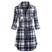 Women's Long Sleeve Button Down Plaid Flannel Belted Tunic Shirt Dress - Košulje - kratke - $12.99  ~ 82,52kn