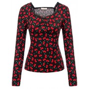 Women's Long Sleeve Sweetheart Blouse Top for Work,Floral-1,Large - Flats - $9.99 