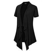 Women's Short Sleeve Draped Open Front Cardigan Vest Asymmetric Hem - Shirts - $15.88 