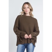 Women's Solid Bandage Sleeve Loose Pullover Sweater - Pullovers - $31.00 